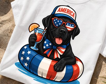 Schwarzer Labrador 4. Juli PNG, Vaterländischer Labrador Hund Sublimationsdesign, Gedenktag PNG (Digital)
