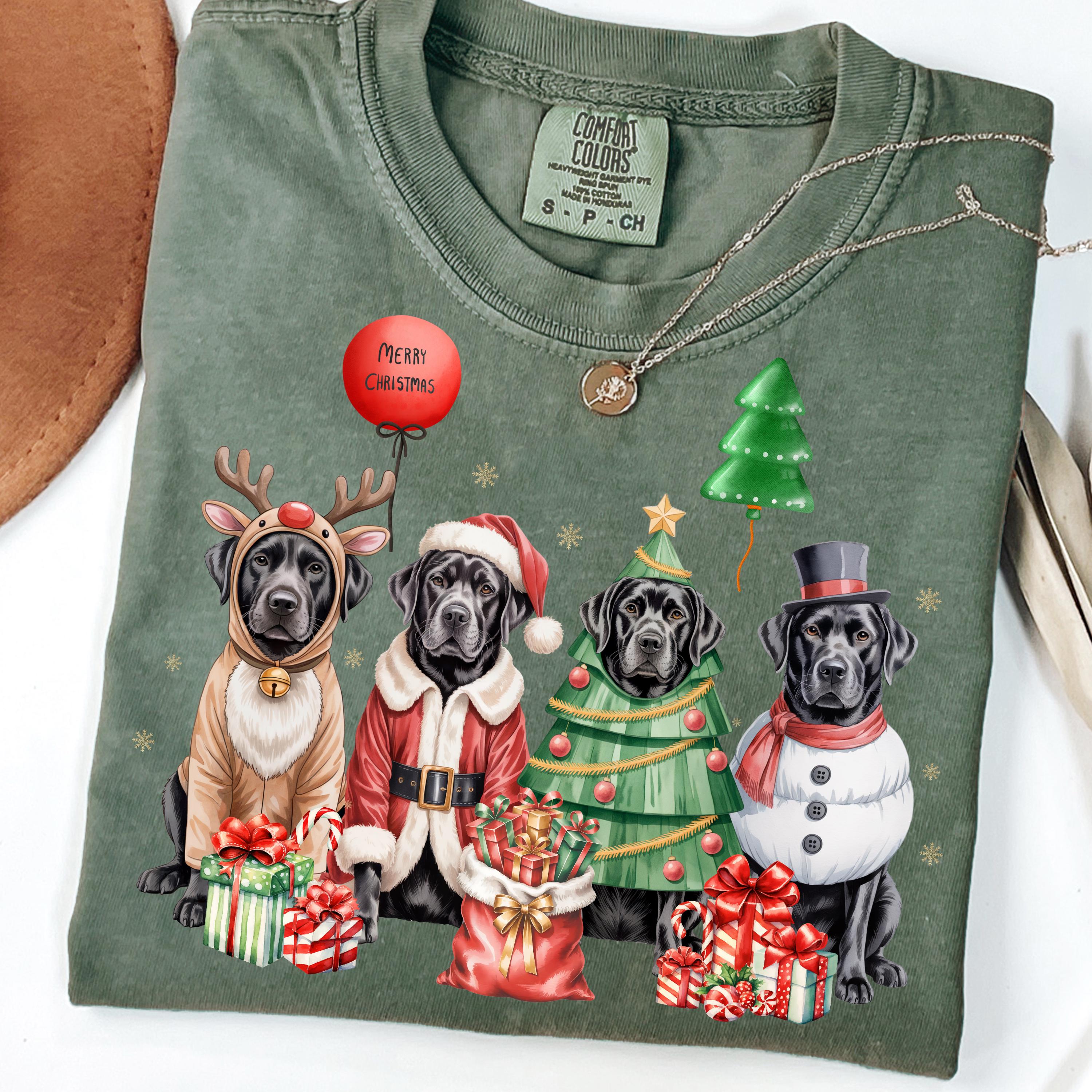 黒のラブラドールのクリスマス犬クリップアート：サンタ犬 PNG