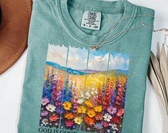 God is Good Floral Bible Verse PNG: Christian Sublimation Design
