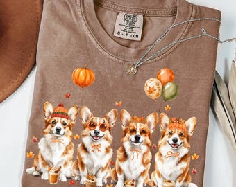 Herbst Corgis PNG Bundle, Herbst Corgis Hund PNG, Kürbis Corgis Sublimationsentwurf, Thanksgiving Hunde-Shirt PNG (Digital)
