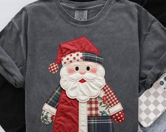 Patchwork Weihnachtsmann PNG: Weihnachten Clipart Digital Download