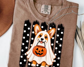 Corgi Ghost PNG, Halloween Corgi PNG, Trick or Treat Dog, Cute Ghost Sublimation (Digital Download)