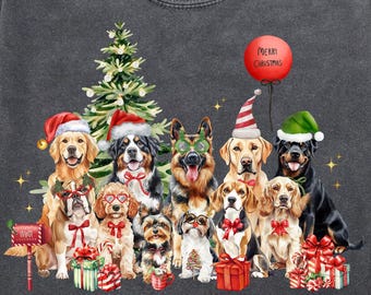 Weihnachtshunde PNG Mix, Urlaub Weihnachtsmütze Sublimation Clipart (digitaler Download)