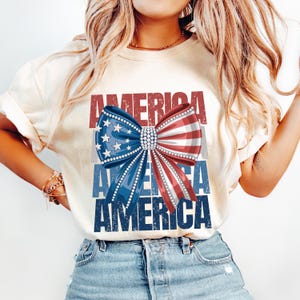 Patriotic Glitter Bow PNG, Rhinestone American Flag Sublimation, 4th of July Shirt Clipart, Red White Blue Independence Day Design, Download