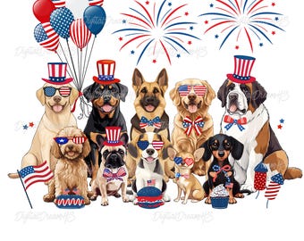 Patriotic Dogs PNG Design: 4th of July Pet Sublimation (Digital Download)