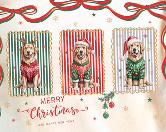 Golden retriever-kerst-png, vakantiehond-clipart, merry xmas-sublimatie