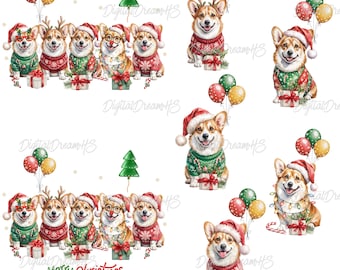 Christmas Corgi PNG Clipart: Holiday Puppy with Santa Hat