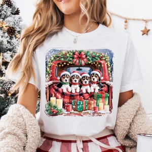 Beagle Christmas-png, beagle-puppy&#39;s in vrachtwagen, Merry Xmas-sublimatieontwerp