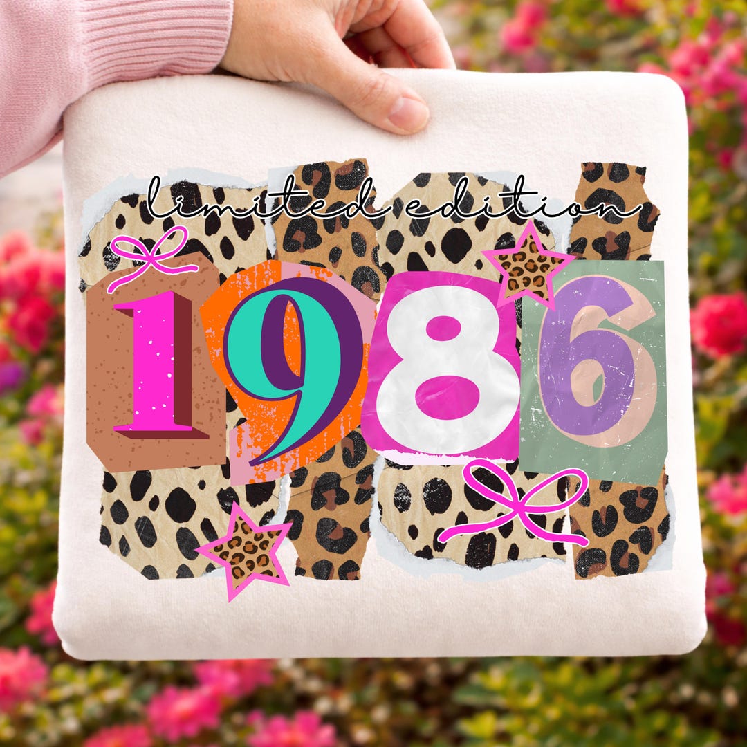 1986 Limited Edition Birthday PNG, Retro Leopard Numbers Clipart, Born ...