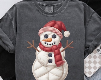 Muñeco de nieve de patchwork PNG: Diseño de sublimación navideña retro, descarga digital