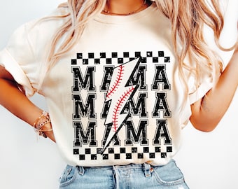 Retro Baseball Mama PNG: Kariertes Blitz-Design (Digitaler Download)