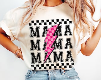 Retro Mama Lightning Bolt SVG PNG: moedershirtontwerp (digitaal bestand)
