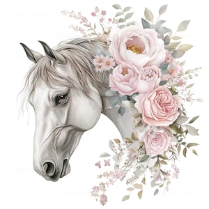 Watercolor Horse PNG Bundle: Floral Western Clipart (Digital Download)