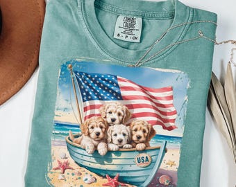 Patriottische goldendoodle, png: 4 juli strand clipart (pdf)