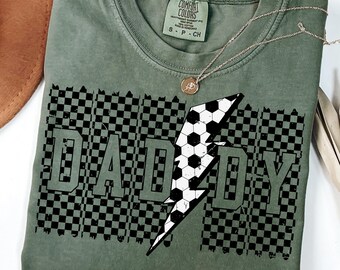 Soccer Daddy PNG, Daddy Lightning Design, Checkered Sports Shirt PNG, Game Day Sublimation (Digital)