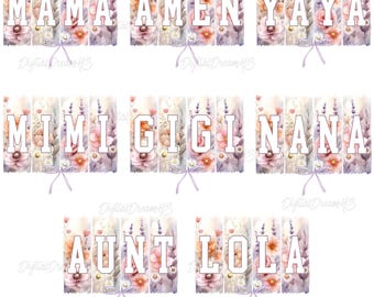 Paquete PNG de apellidos florales: Mimi, Mama, Nana, Gigi (Descarga digital)