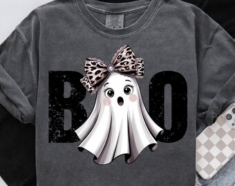 Halloween Ghost PNG, Leopard Bow Clipart (Digital Download