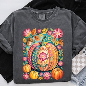 Hand-Painted Floral Pumpkin PNG: Folk Art Fall Clipart (Digital Download)