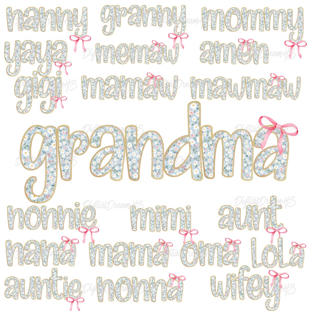 Floral Family Names PNG Bundle: Gold Glitter Mother's Day Designs ...