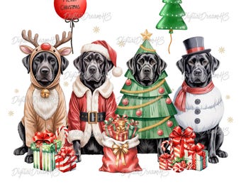 Black Labrador Christmas Dog Clipart: Santa Dogs PNG (Digital Download)