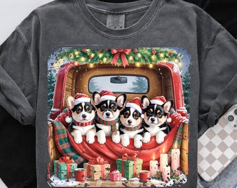 Świąteczny Corgi PNG, świąteczna ciężarówka Clipart (pobieranie cyfrowe)