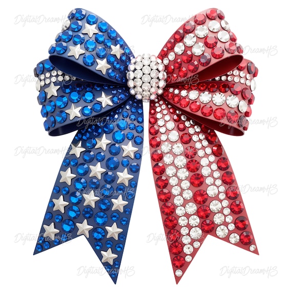 Patriotic Rhinestone Bow PNG: 4th of July Glitter Clipart (Digital Download)