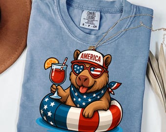 Patriotic Capybara 4th of July PNG: USA Summer Animal Clipart