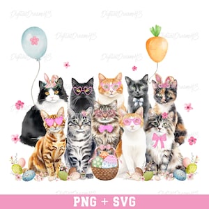Mélange de chats de Pâques aquarelle Png, chats aquarelle PNG, coquette chats de Pâques Png, conception de chemise joyeux Pâques chat, cadeau pour propriétaire de chat, chat maman Png Svg