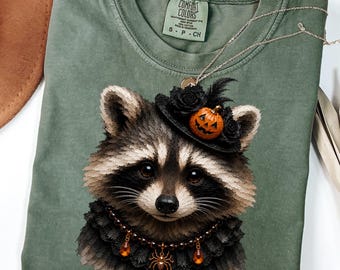 Halloween Waschbär PNG, Gothic Waschbär Clipart, Gruseliges Waldtier PNG, Hexenhut Waschbär Sublimation (Digital)