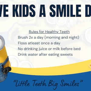 pediatric flier, healthy teeth, kids teeth, handouts, minions teeth, dental school, dentist