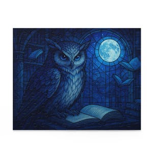 Mystical Owl Puzzle - 120, 252, 500-Piece, jigsaw puzzle, owl decor, storybook art, night theme gift, mindfulness activity