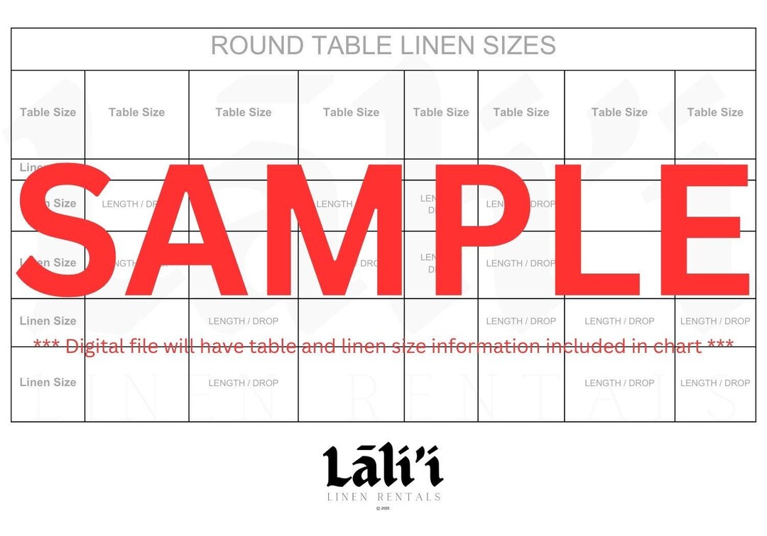 Table Linen Size Chart Round Banquet Tables Etsy