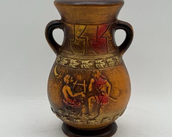 Vintage 1960er Norleans Redware Keramik antikes römisches griechisches Motiv 7 "Vase Japan