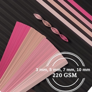 Bandes de papier Quilling, tons roses sur les bords Typographie Quilling et effet 3D 220 g/m²