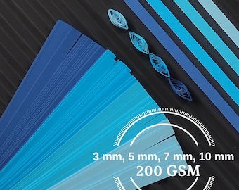 Quilling Paper Strips - High Quality 200 GSM Blue Shades Set DIY Kit, On Edge Quilling, Typography and 3D effect, Perfect Craft Supplies