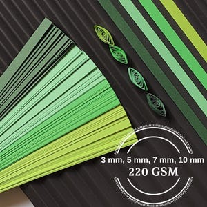 Bandes de papier Quilling, nuances de vert sur les bords Typographie Quilling et effet 3D 220 g/m²
