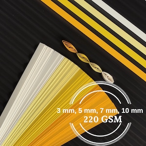 Bandes de papier quilling - Kit de bricolage haute qualité, nuances de jaune 220 g/m², Quilling sur les bords, typographie et effet 3D, Fournitures créatives parfaites