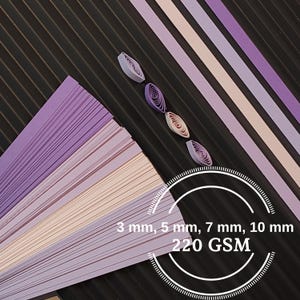 Bandes de papier Quilling, tons violets sur les bords Typographie Quilling et effet 3D 220 g/m²