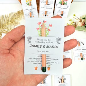 Mini crayon à graines à planter avec carte personnalisée. Crayon à planter Merci maîtresse. Crayon germe à planter. Cadeaux de mariage pour les invités.