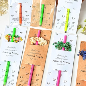 Personalisierte Samen Bleistifte für Hochzeiten, Hochzeitsgeschenke für Gäste, Babypartybevorzugungen, Taufbevorzugungen, personalisierte Karte