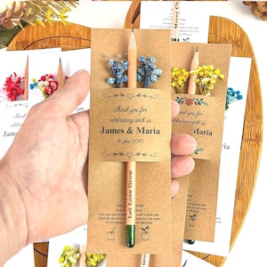 Personalisierte Samen Bleistifte für Hochzeiten, Hochzeitsgeschenke für Gäste, Babypartybevorzugungen, Taufbevorzugungen, personalisierte Karte