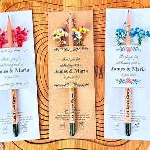Personalisierte Samen Bleistifte für Hochzeiten, Hochzeitsgeschenke für Gäste, Babypartybevorzugungen, Taufbevorzugungen, personalisierte Karte