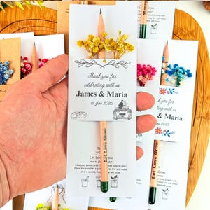 Personalisierte Samen Bleistifte für Hochzeiten, Hochzeitsgeschenke für Gäste, Babypartybevorzugungen, Taufbevorzugungen, personalisierte Karte