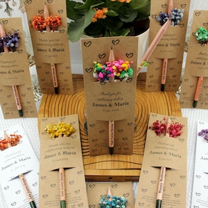 Crayons de graines personnalisés pour mariages, cadeaux de mariage pour invités, cadeaux de baby shower, cadeaux de baptême, carte personnalisée