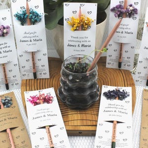 Lápices de semillas personalizados para bodas, regalos de boda para invitados, regalos de baby shower, regalos de bautismo, tarjetas personalizadas.
