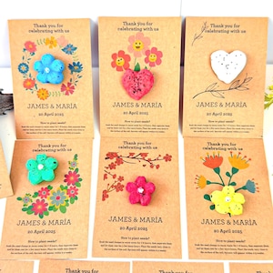Gepersonaliseerde zaaikaart met plantbaar zaadpapier. Bedankkaart voor gasten. Tijdelijke kaart met zaden. Doopbedankjes. Wildflower-zaadpapier.