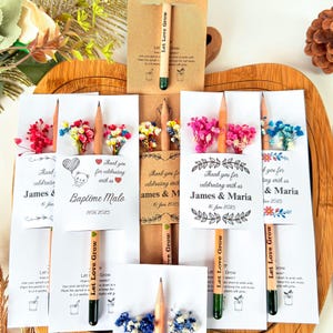 Crayons de graines personnalisés pour mariages, cadeaux de mariage pour invités, cadeaux de baby shower, cadeaux de baptême, carte personnalisée
