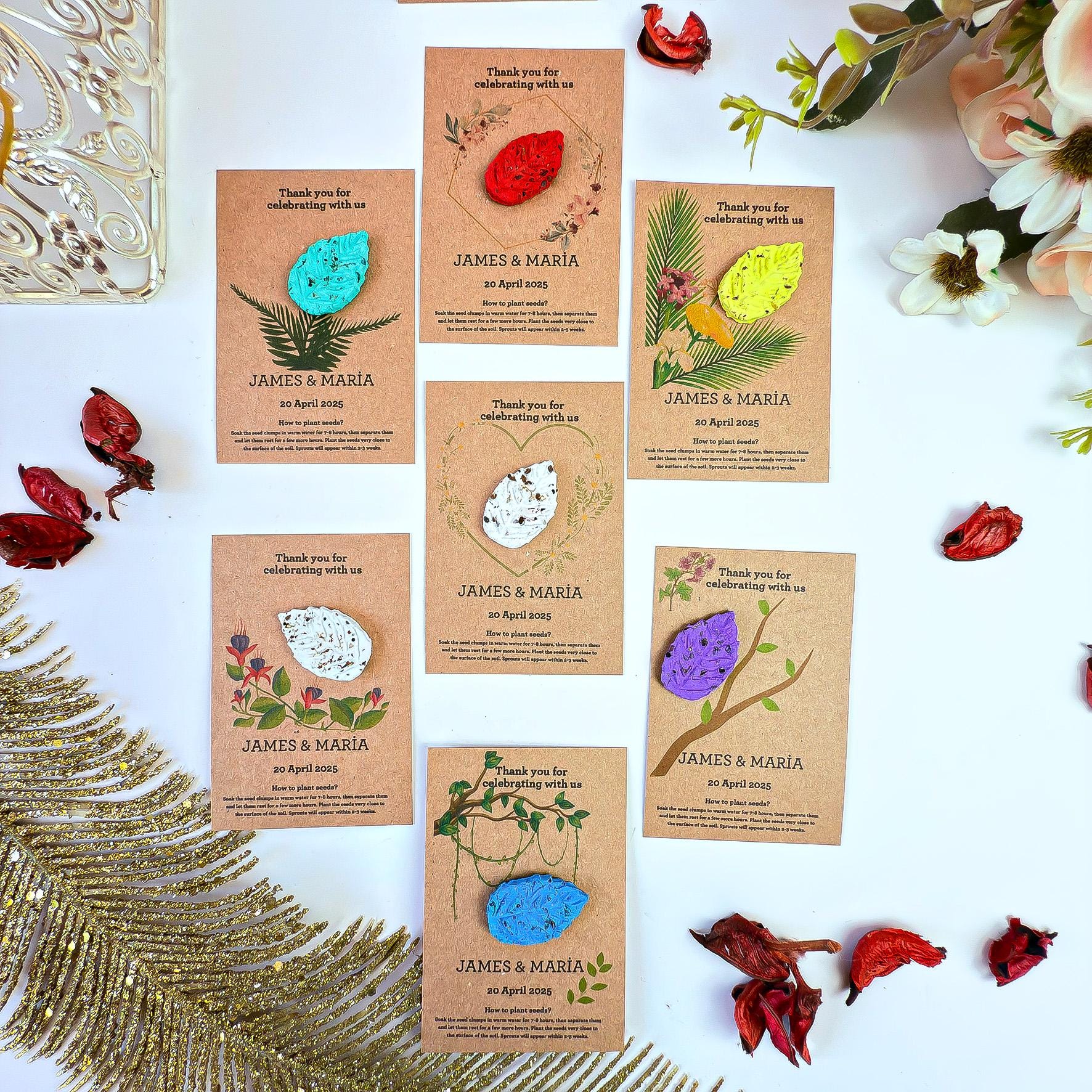 Personalized wedding Card.Plantable Seed Paper.Thank you card for guests.Placeholder.Baptism. Wildflower Seed Paper.Birthday.back to school