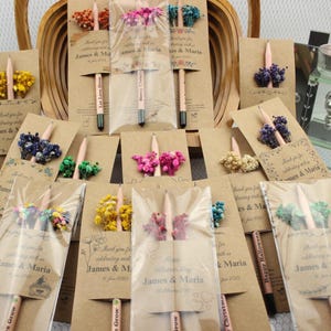 Lápices de semillas personalizados para bodas, regalos de boda para invitados, regalos para baby shower, regalos de bautismo, tarjetas personalizadas, bolígrafos personalizados