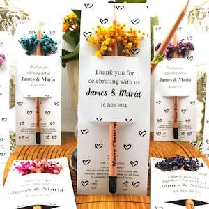 Personalisierte Samen Bleistifte für Hochzeiten, Hochzeitsgeschenke für Gäste, Babypartybevorzugungen, Taufbevorzugungen, personalisierte Karte,
